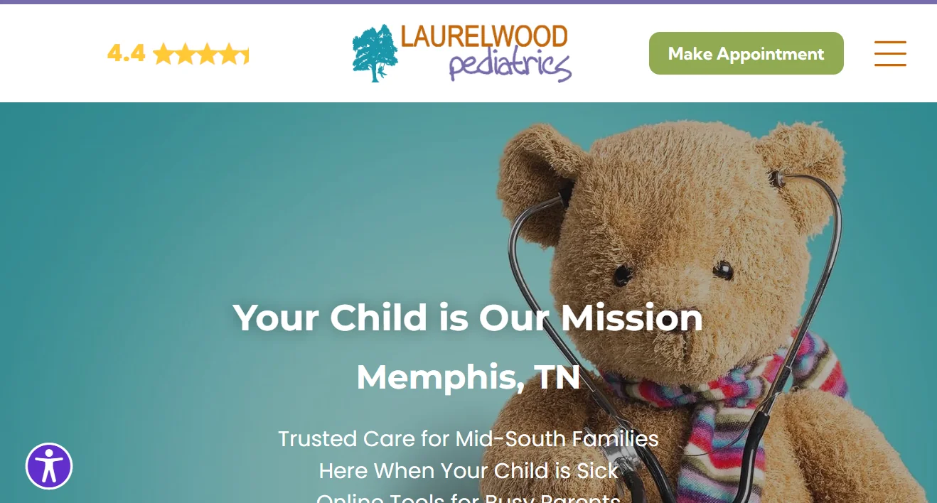 Laurelwood Pediatrics website homepage
