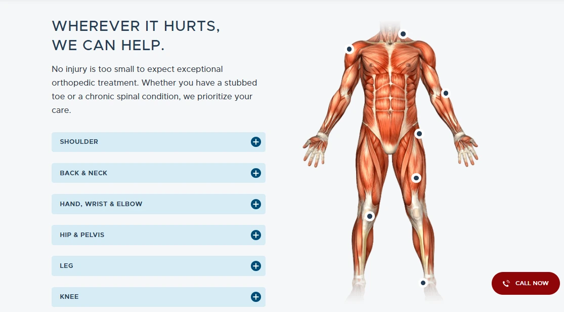 Website homepage designed for an orthopedic practice